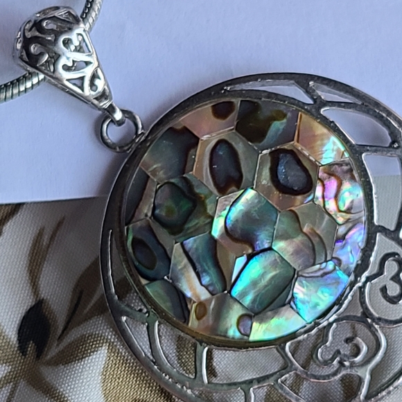 Vintage Silver and Iridescent Abalone Necklace - Picture 9 of 9